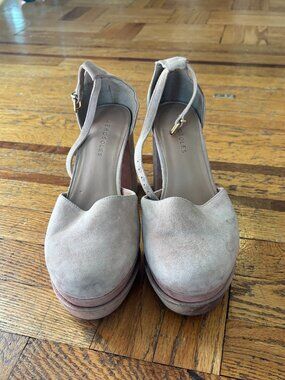 Aerosoles Tan Suede Platform Chunky Heel Ankle Strap Shoes Size 8